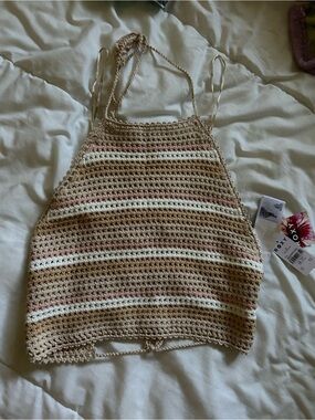 Roxy Crochet Halter Camisole - Beige, Pink, White
